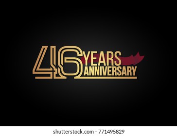 46 Years gold Anniversary celebration logotype using multi linear number with red ribbon isolated on black background.
