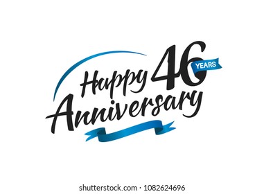 46 years happy anniversary celebration with blue swoosh and blue ribbon isolated on white background 