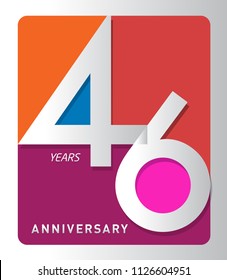 46 years old celebrating modern logo. Colored happy anniversary template numbers. vector design for celebration, invitation card, and greeting card