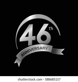 46 years silver anniversary logo celebration with ring and ribbon.