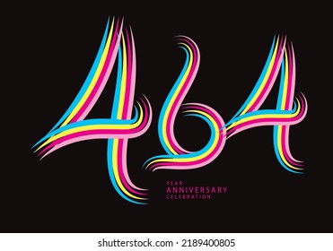 464 number design vector, graphic t shirt, 464 years anniversary celebration logotype colorful line,464th birthday logo, Banner template, logo number elements for invitation card, poster, t-shirt.