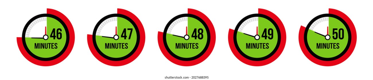 46,47,48,49,50 minutes timer, stopwatch and countdown icon. Time measure.
