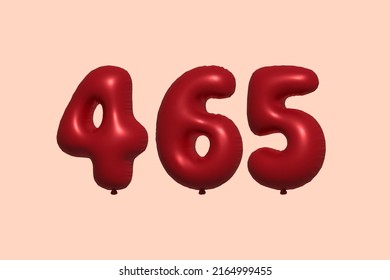 Balón 465 3d número de globo hecho de representación 3d de globo metálico realista. Globos 3D de helio rojo para la venta decoración Fiesta Cumpleaños, Celebración de Aniversario, Fiesta de la Boda. Ilustración del vector