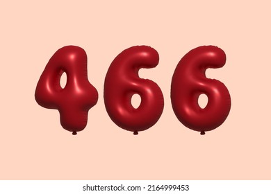 466 3d number balloon made of realistic metallic air balloon 3d rendering. 3D Red helium balloons for sale decoration Party Birthday, Celebrate anniversary, Wedding Holiday. Vector illustration