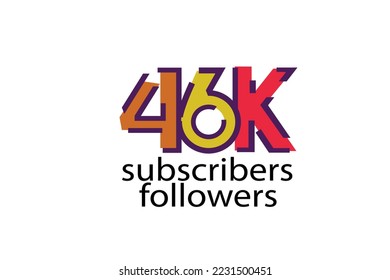  46K, 46.000subscribers or followers blocks style with 3 colors on white background for social media and internet-vector