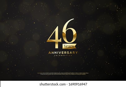 46th anniversary background with an illustration of golden numbers on a black background and a blur circle.