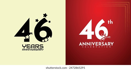 46th Anniversary celebration, 46 Anniversary celebration, Realistic 3d sign, stars, festive illustration, red background with Pink number 46 sparkling confetti, 46,47
