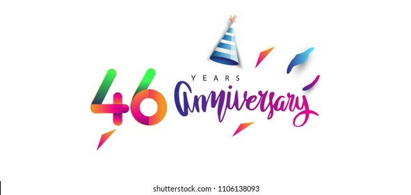 46th anniversary celebration logotype and anniversary calligraphy text colorful design, celebration birthday design on white background.