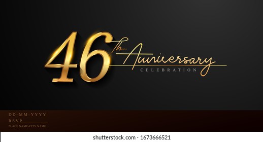 46th anniversary celebration logotype with handwriting golden color elegant design isolated on black background. vector anniversary for celebration, invitation card, and greeting card.