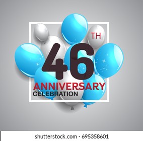 46th anniversary celebration logotype. anniversary logo with balloon in white rectangle.  Vector design for celebration, birthday, party, festival, invitation card, and greeting card