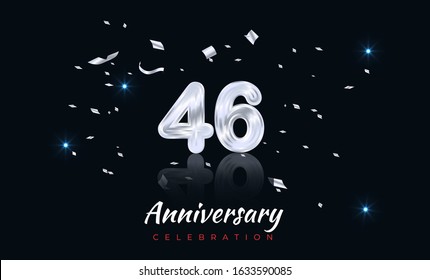46th Anniversary celebration. Silver number 46 with sparkling confetti,anniversary event party template vector illustration