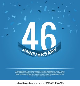 46th anniversary celebration vector design with white color numbers and  white color font on  blue color background abstract 