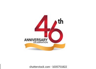 46th anniversary design logotype red color and golden ribbon for celebration isolated on white background