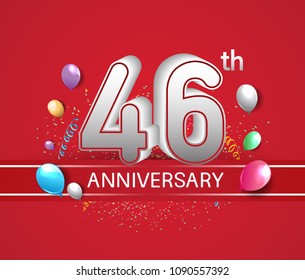 46th anniversary design red background with balloons and confetti for company celebration event 