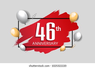 46th anniversary design with red brush, balloons, and square isolated on white background for celebration