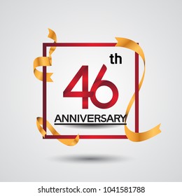 46th anniversary design with red color in square and golden ribbon isolated on white background for celebration