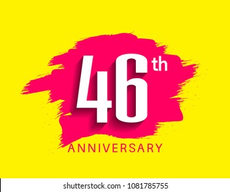 46th anniversary flat design pink brush on yellow background for celebration event 