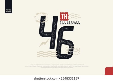 46º aniversário com textura grunge e formas geométricas abstratas