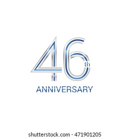 46th anniversary logo design uses three lines which form the numbers.  years anniversary signs . Silver and blue color anniversary