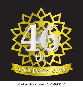 46th anniversary logo with silver and gold ribbon. Vector design template elements for your birthday celebration.