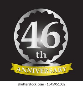 46th anniversary logo with silver and gold ribbon. Vector design template elements for your birthday celebration.