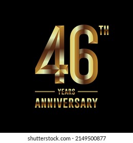 46th Anniversary logotype. Anniversary celebration template design with golden ring for booklet, leaflet, magazine, brochure poster, banner, web, invitation or greeting card. Vector illustrations.