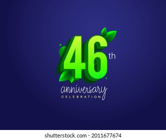 46th anniversary logotype with leaf and green colored, isolated on blue background.