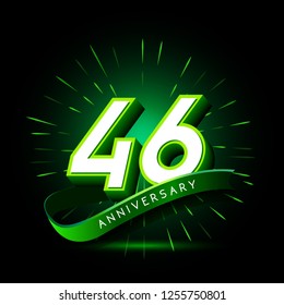 46th anniversary neon text vector design template. green number neon logo, light banner design element colorful design trend, night bright advertising neon text anniversary event party template