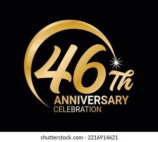 46th Anniversary ordinal number Counting vector art illustration in stunning font on gold color on black background
