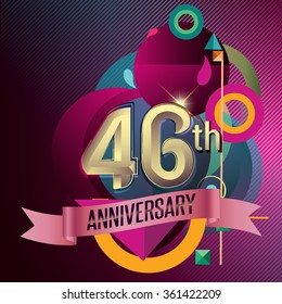46th Anniversary, Party poster, banner and invitation - background geometric glowing element. Vector Illustration