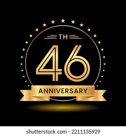 46th Anniversary, Perfect template design for anniversary celebration with gold color for booklet, leaflet, magazine, brochure poster, web, invitation or greeting card. Vector template
