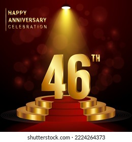 46th Anniversary. Perfect template design with golden podium for celebration events, weddings, greeting cards and invitation cards. Vector illustration