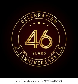 46th anniversary template design concept with golden ribbon for anniversary celebration event. Logo Vector Template