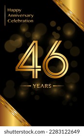 46th Anniversary template design with double line numbers. Golden anniversary template. Vector