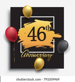 46th anniversary template design on golden brush background and balloon, vector design for greeting card and invitation card, Birthday celebration