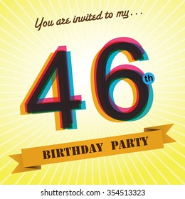 46th Birthday party invite / template design in retro style - Vector Background