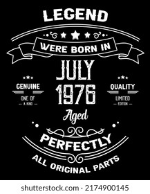 46th Birthday Vintage Legends Born In July 1976 46 Years Old