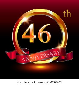 46th golden anniversary logo, 46 years anniversary celebration with ring and ribbon.