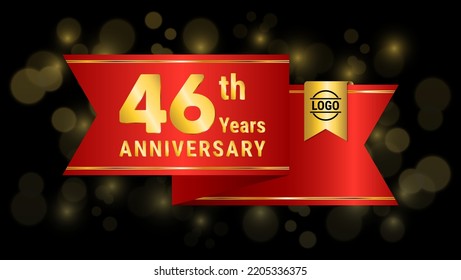 46th golden anniversary template design with red ribbon, logo vector illustration