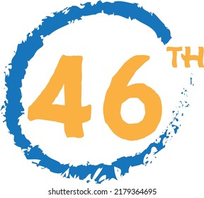 46.º número ordinal contando ilustración de arte vector azul amarillo con fuente asombrosa