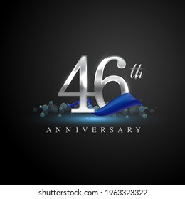 46th silver anniversary logo with blue ribbon isolated on elegant background, sparkle, vector design for greeting card and invitation card.