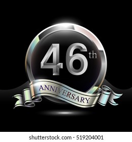 46th silver anniversary logo, vector celebration design with ring and ribbon.