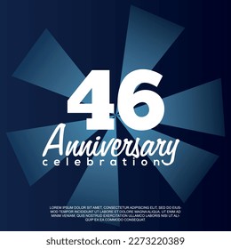 46th year anniversary celebration vector template design illustration with white text elegant blue shiny background.	