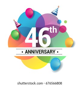 46th years anniversary logo, vector design birthday celebration with colorful geometric, Circles and balloons isolated on white background.