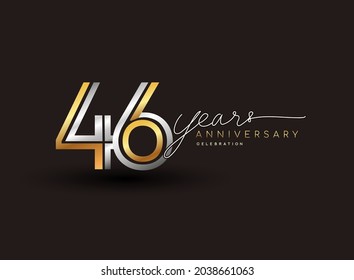 46th years anniversary logotype with multiple line silver and golden color isolated on black background for celebration event.