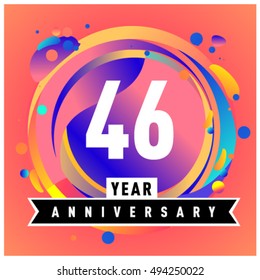 46th years greeting card anniversary with colorful number and frame. logo and icon with circle badge and background
