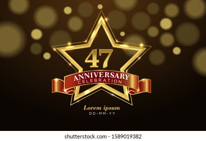 47 Anniversary celebration with golden number and star on luxury brown background. 