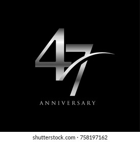 47 anniversary elegance silver logo. linked number with swoosh on black background