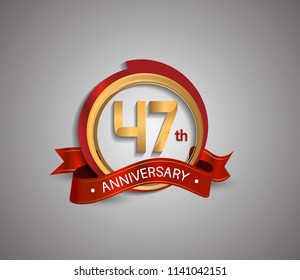 47 anniversary logotype elegant circle golden and red color red ribbon isolated on white background for use company celebration event