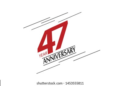 47 anniversary, minimalist logo, greeting card. Birthday invitation. 47 year sign. Red space vector illustration on white background - Vector